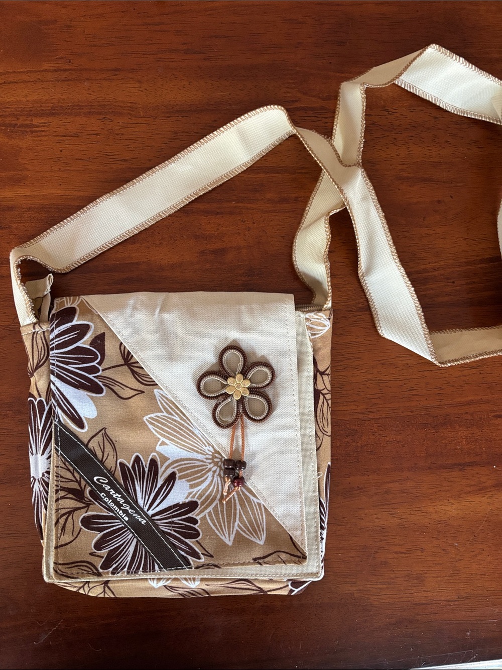 Neutral Floral Crossbody Bag with Flower Accent from Colombia